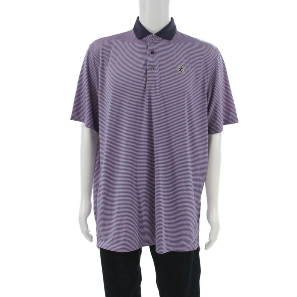 Greyson Mens Short Sleeve Collared Striped Knit Polo Shirt Purple Size Large